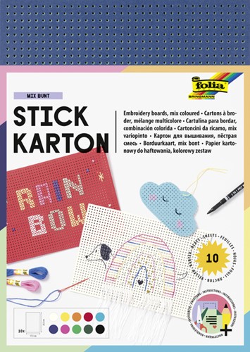 Borduurkaarten Folia 17.5 x x24.5cm 300gr 10 vel assorti