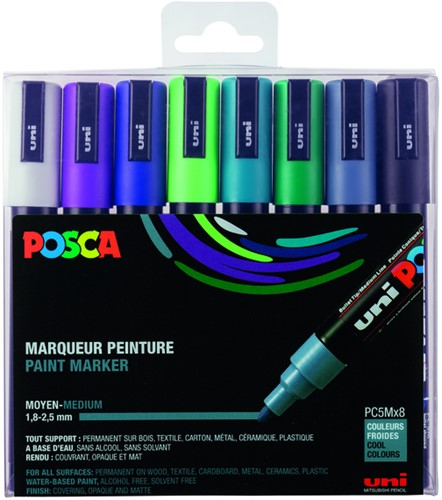 Paintmarker Uni POSCA PC5M medium koel assorti set à 8 stuks