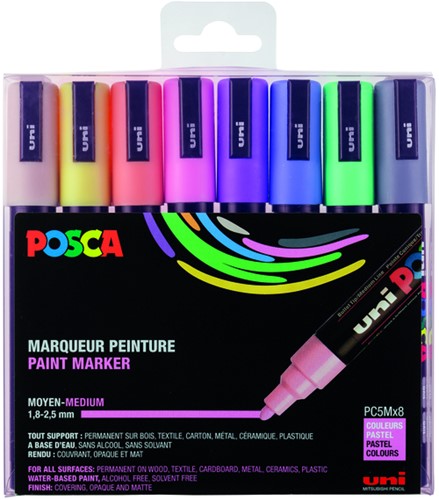 Paintmarker Uni POSCA PC5M medium pastel assorti set à 8 stuks