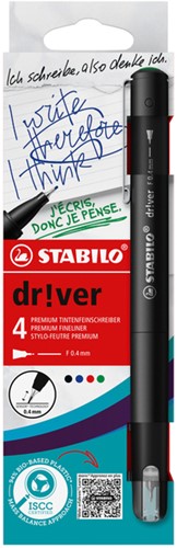 Fineliner STABILO dr!ver fijn assorti pk/4