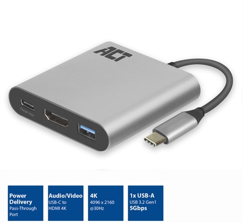 Adapter ACT USB-C multiport voor 1 HDMI monitor-2