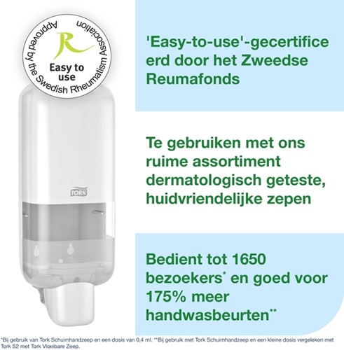 Zeepdispenser Tork S4 Elevation 1000ml wit 564500-2