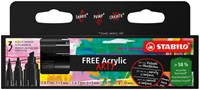 Acrylmarker STABILO  Free Acrylic Mixed Tip pk/3 breedtes zwart