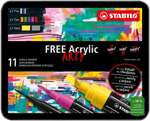 Acrylmarker STABILO  Free Acrylic Starter Kit assorti pk/11