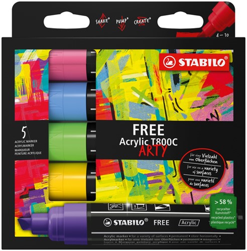 Acrylmarker STABILO  Free Acrylic T800C Seaside assorti pk/5