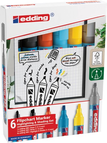 Viltstift edding 385 flipover incl 380 - 383  assorti pk/6
