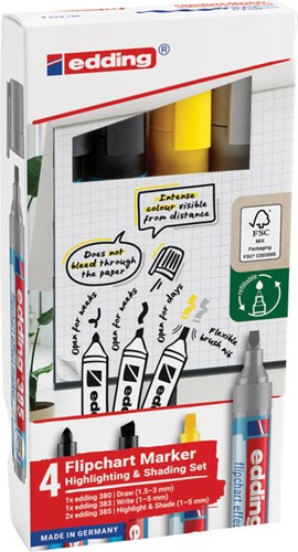 Viltstift edding 385 flipover incl 380 - 383  assorti pk/4