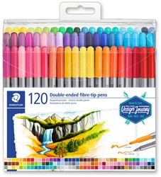 Kleurstift Staedtler 3200 dubbele punt fijn en ultrafijn assorti 120st