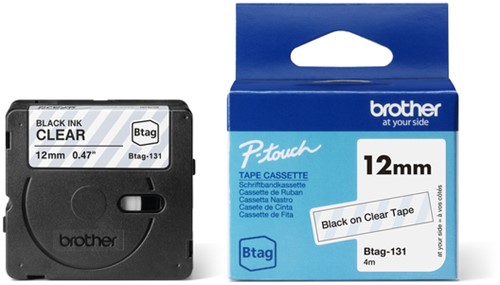 Brothertape P-touch Btag-131 12mm zwart op transparant-3