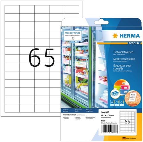 Etiket 38.1x21.2mm herma 4388 diepvries wit ds/1625