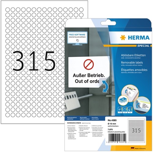 Etiket 10mm herma 4385 rond wit ds/7875
