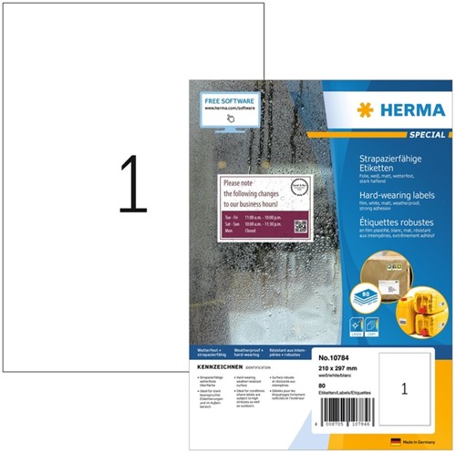 Etiket 210x297mm Herma 10784 weerbestendig wit ds/80