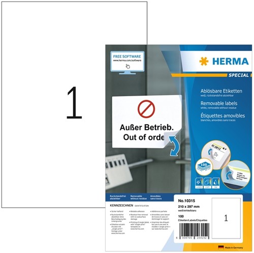 Etiket A4 210x297mm Herma 10315 afneembaar ds/100