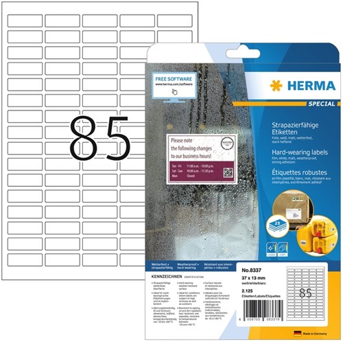 Etiket 37x13mm herma 8337 weerbestendig wit ds/2125