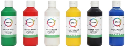 Plakkaatverf Qrea set à 6 standaard kleuren 250ml
