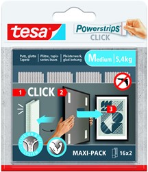 Kleefstrip tesa Powerstrips Click Medium 16 paar wit