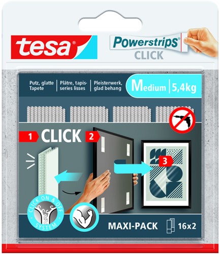Kleefstrip tesa Powerstrips Click Medium 16 paar wit