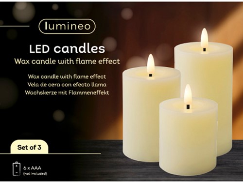 Kaarsenset LED Lumineo warm-wit 3 stuks
