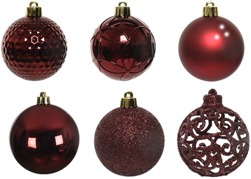 Kerstballen Decoris assorti ossenbloed-rood koker à 37 stuks-2