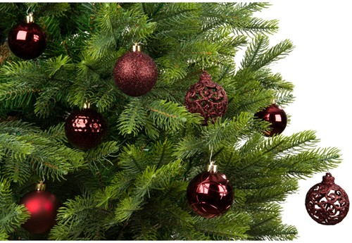 Kerstballen Decoris assorti ossenbloed-rood koker à 37 stuks-3