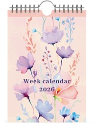 Weekkalender 2026 Lannoo 155x220 Flowers watercolour 7dagen/1pagina roze