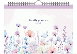 Familiekalender 2026 Lannoo 310x220 Flowers watercolour 7dag/1pag lila