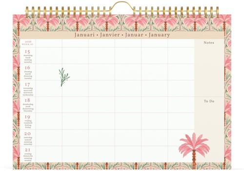 Familiekalender 2026 Lannoo 310x220 Exotic palms 7dagen/1pagina roze-2