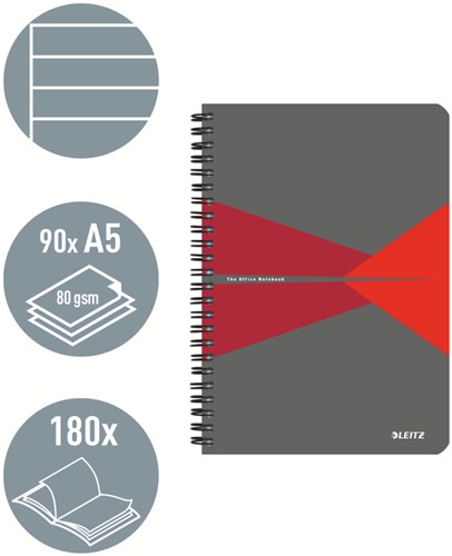 Notitieboek Leitz Office A5 lijn grijs rood-2