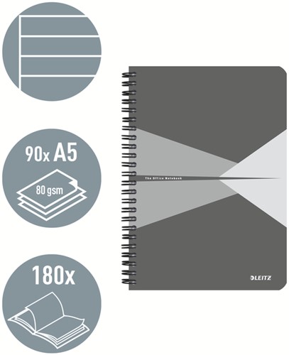 Notitieboek Leitz Office A5 lijn grijs grijs-2