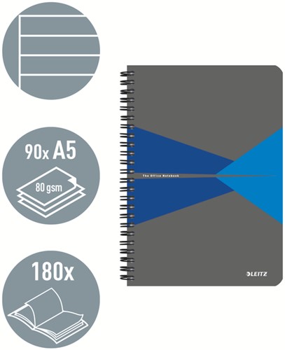 Notitieboek Leitz Office A5 lijn grijs blauw-2