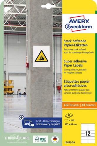 Etiket Avery Zweckform L7875-20 105x48mm 240 etiketten