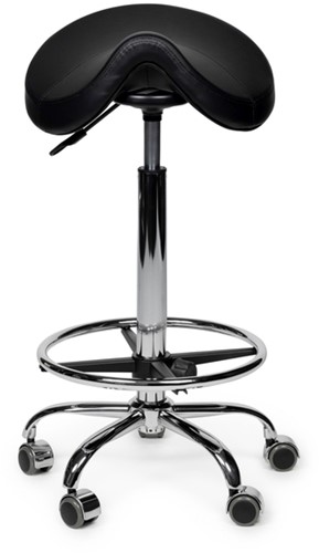 Zadelkruk Office Premium hoog met voetring harde wielen zw
