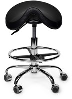 Zadelkruk Office Premium laag met voetring harde wielen zw