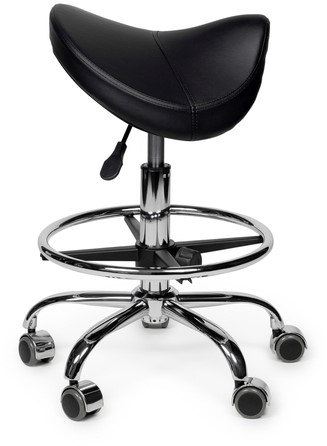 Zadelkruk Office Premium laag met voetring harde wielen zw-2