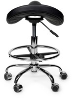 Zadelkruk Office Premium laag met voetring harde wielen zw-1