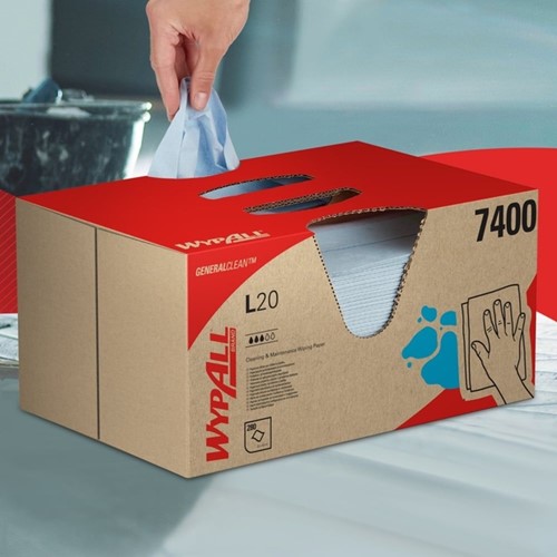 Poetsdoek WypAll L20 GeneralClean 420x330mm 280vel dispenserdoos blauw 7400-2