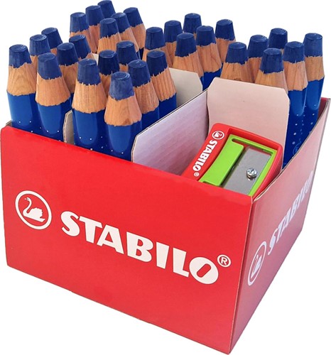 Whiteboardpotlood STABILO MARKdry incl 2 slijpers blauw classpack 30st