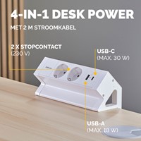 Stekkerdoos Fellowes Power Desk F 2 voudig incl USB A en C 2 meter wit-2