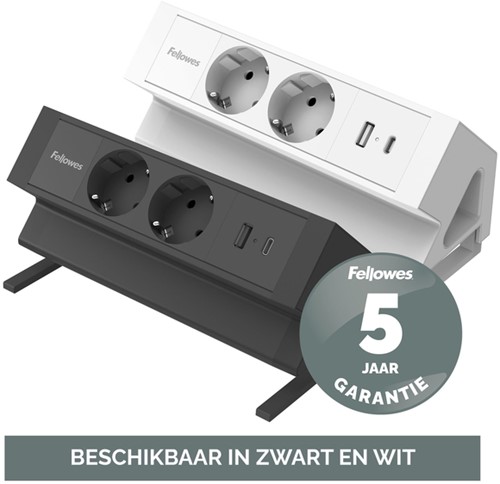 Stekkerdoos Fellowes Power Desk F 2 voudig incl USB A en C 2 meter wit-3