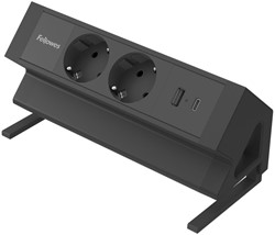 Stekkerdoos Fellowes Power Desk UP zwart,  2x 230V + 1x USB-A + 1x USB-C, 1m kabel GST18 aansluiting