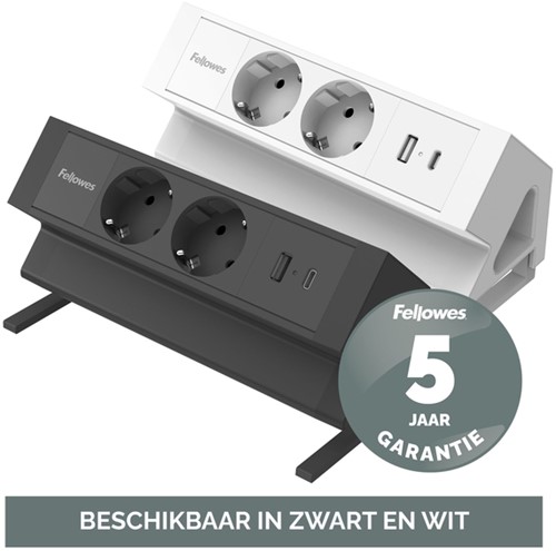 Stekkerdoos Fellowes Power Desk UP zwart,  2x 230V + 1x USB-A + 1x USB-C, 1m kabel GST18 aansluiting-3