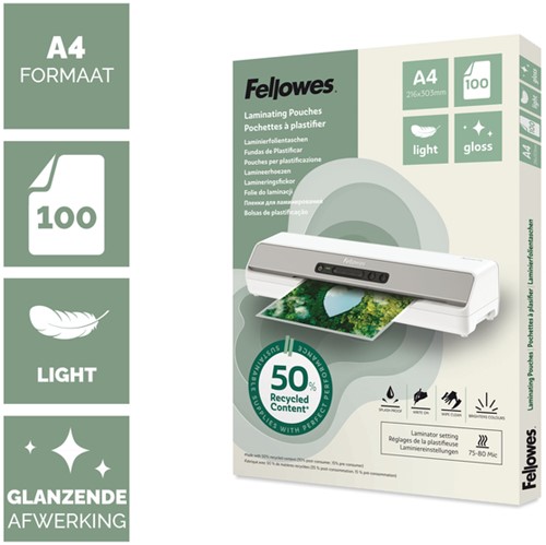 Lamineerhoes Fellowes A4 2x75micron recycled glans 100stuks-2