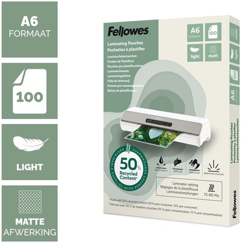 Lamineerhoes Fellowes A6 2x75micron recycled mat 100stuks-2