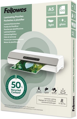 Lamineerhoes Fellowes A5 light 50% gerecycled glans 100stuks