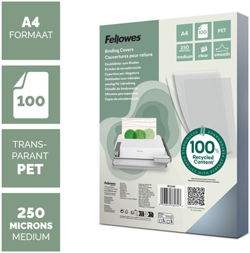 Voorblad Fellowes A4 PET 250micron recycled 100 stuks-2