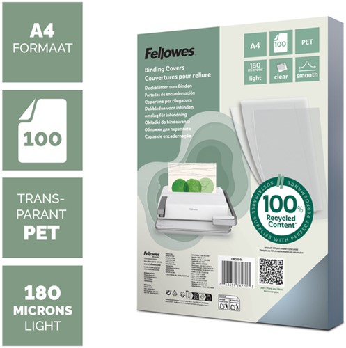 Voorblad Fellowes A4 PET 180micron recycled 100 stuks-2