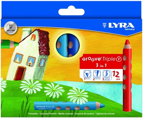 Kleurpotlood LYRA Groove Triple One extra dik set à 12 kleuren
