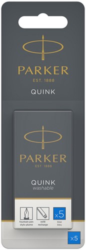 Inktpatroon Parker Quink uitwasbaar blauw blister à 5 stuks