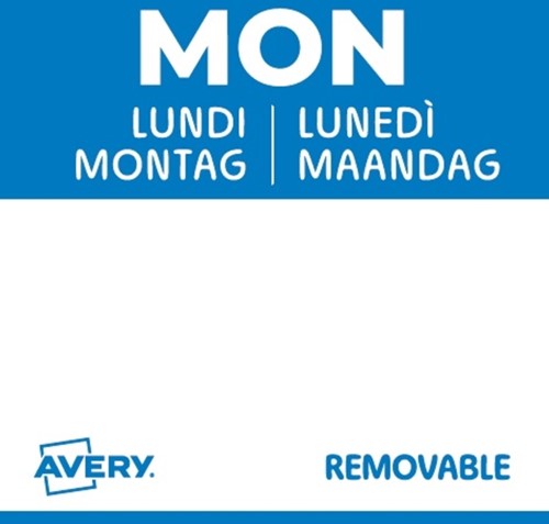 Etiket Avery HACCP maandag-blauw 25x25mm 1000st-2