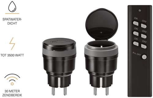 Stekkerschakelaarset voor buiten KlikAanKlikUit 3500W AGC2-3500R zw-2